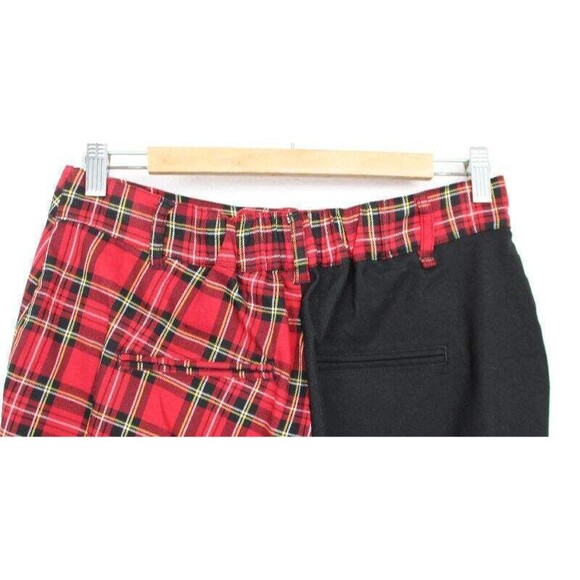 Hot Topic Large Solid Black Red Plaid Split Leg Pants Punk Rock Pockets - Picture 6 of 7